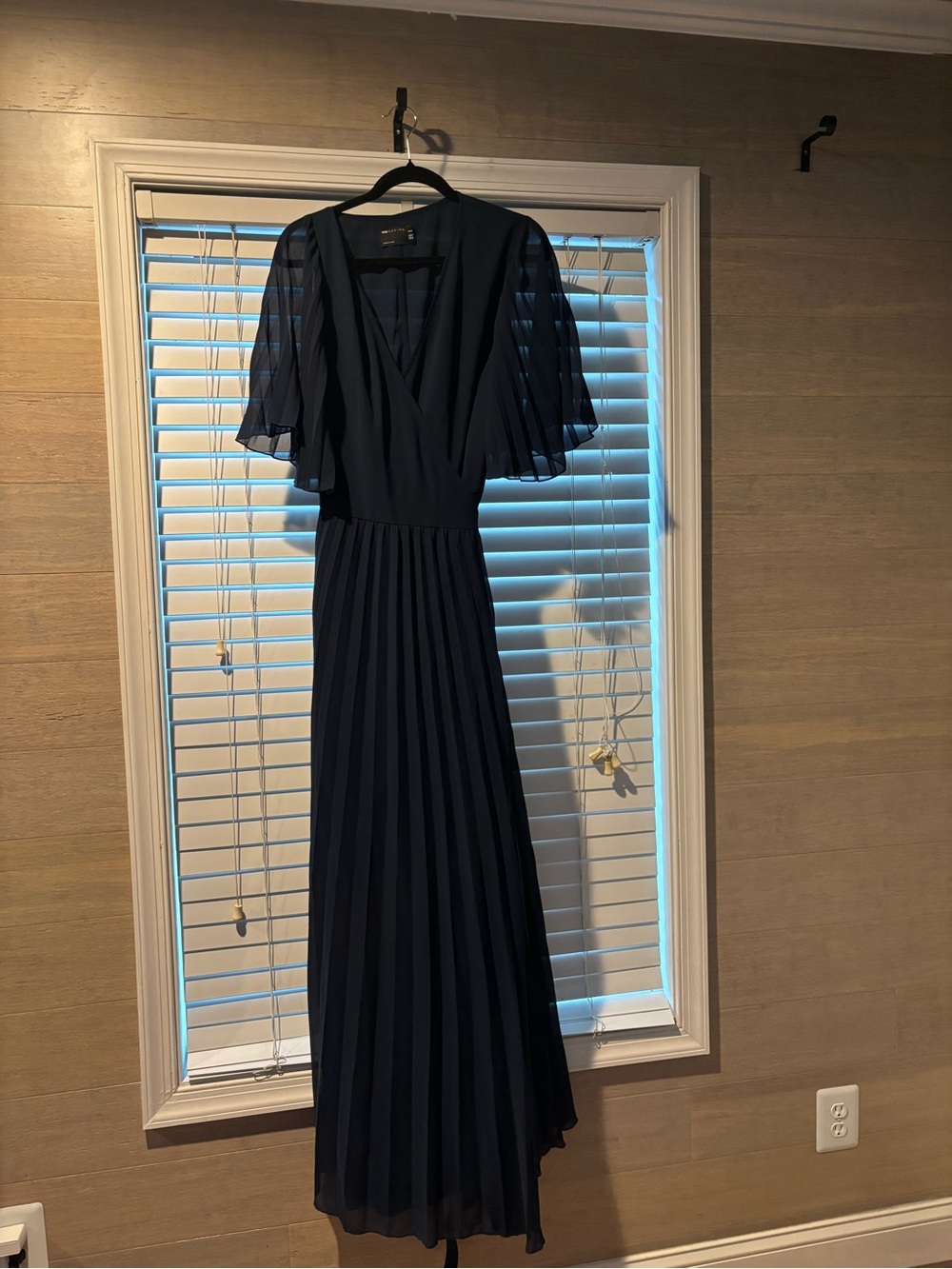 ASOS Curve Navy Pleated Maxi Dress with Flutter Sleeves
